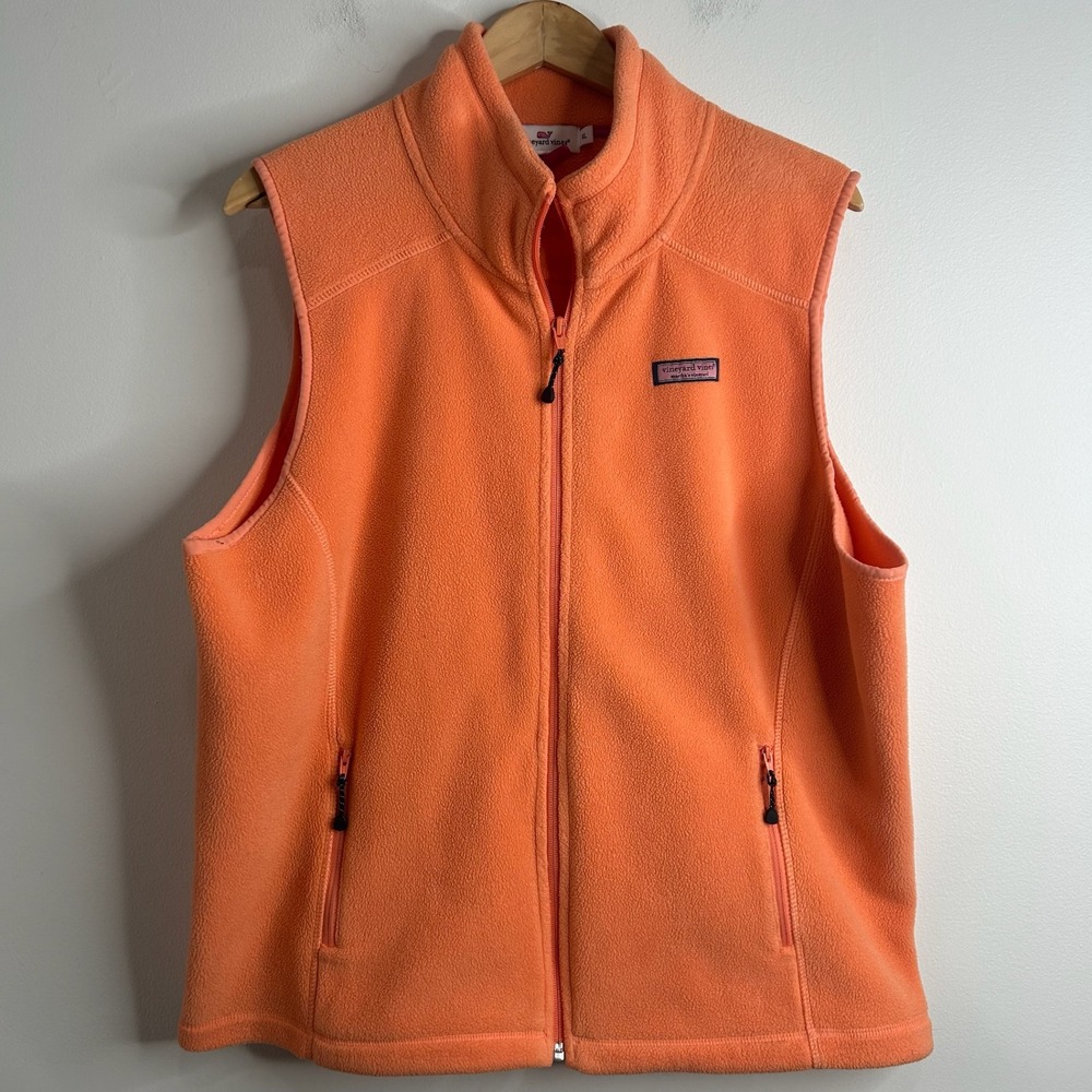 Vineyard Vines Orange Fleece Vest Women's XL Zip Pockets Sleeveless‎ Gorpcore